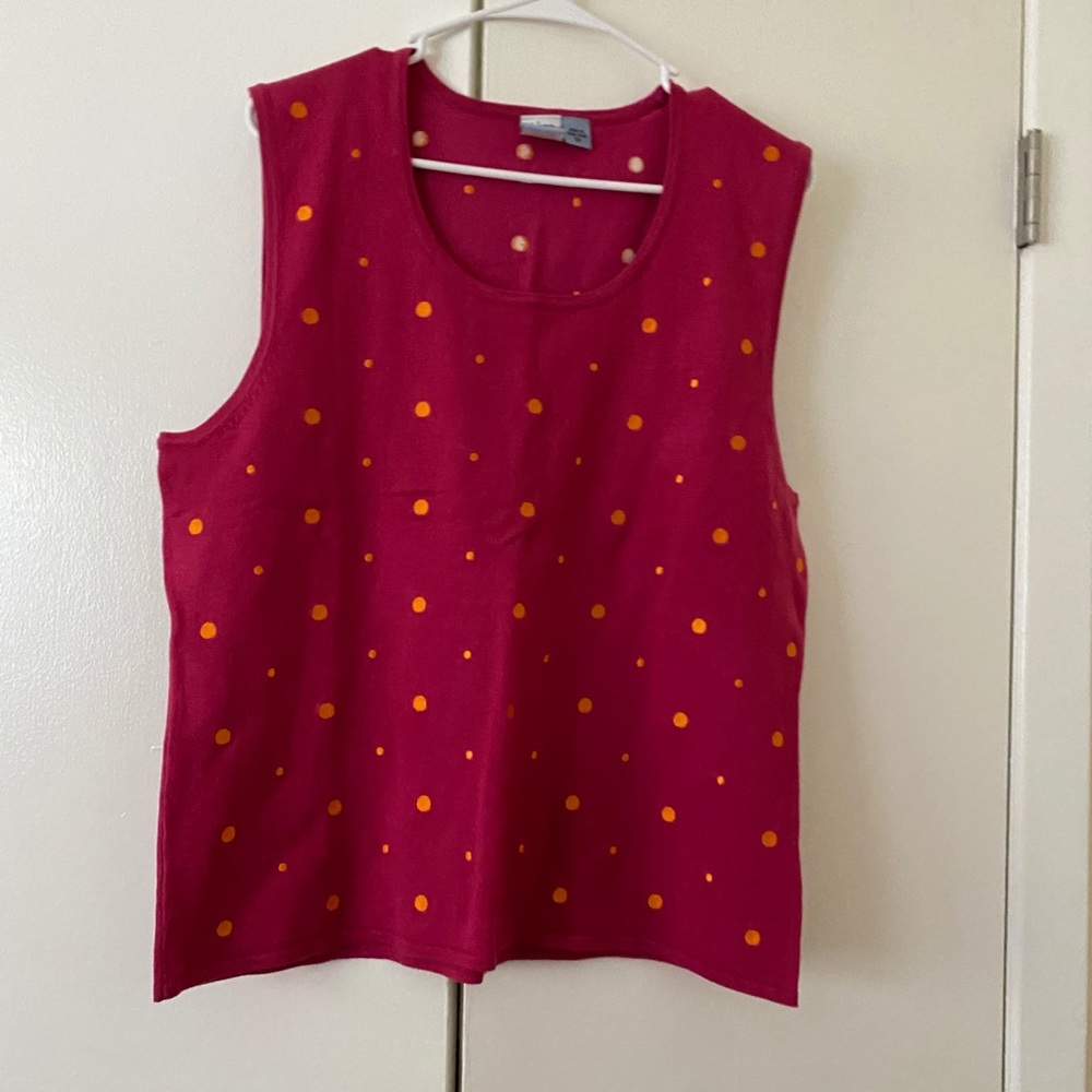 Whimsy pink tank top with orange polkadots